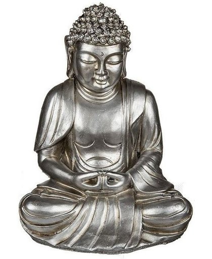 Zilveren zittende boeddha beeld 25 cm