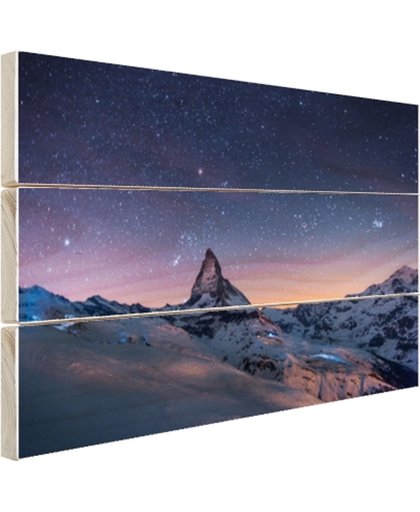 Winterlandschap bij nacht Hout 120x80 cm - Foto print op Hout (Wanddecoratie)