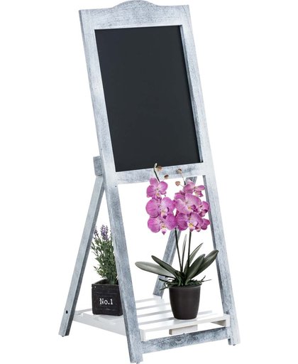 Clp Houten memo bord JENNY ladderrek met krijtbord, staand rek in landhuisstijl met 1 legplank, bloemenrek - antiek-grijs
