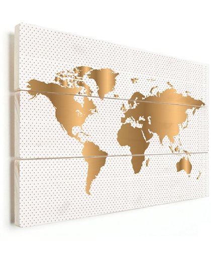 Wereldkaart goud stippen vurenhout 150x100 cm