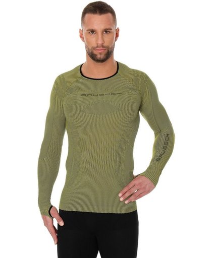 Brubeck | 3D  Pro Heren Seamless Fietsshirt - Trainingsshirt - Sportshirt -  Lange Mouw met Duimgaten - Geel - S
