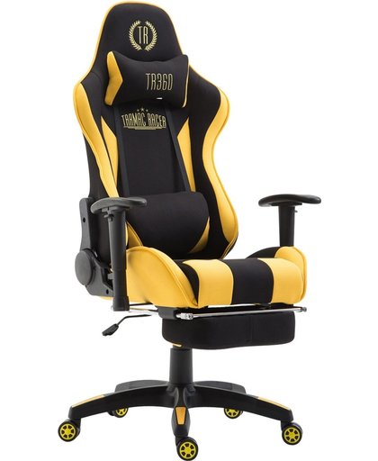 Clp Racing bureaustoel BOAVISTA, Gaming stoel, max. laadvermogen tot 136 kg, met / zonder voetensteun, directiestoel met kantelmechanisme, in hoogte verstelbaar, bekleding van stof - zwart/geel, met voetsteun