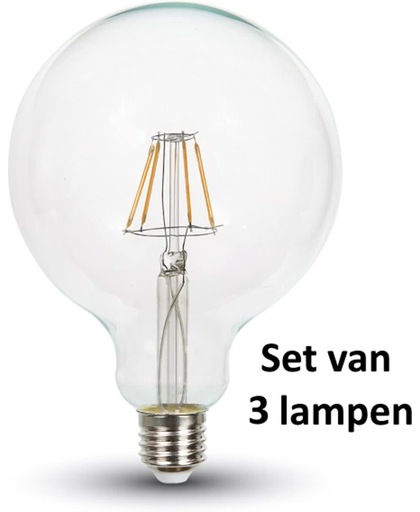 Dimbare Retro LED lamp Amber glas | ø = 64mm  L = 138mm | 2200K Warm Wit | E27 4W vervangt 30W| Set van 5 stuks