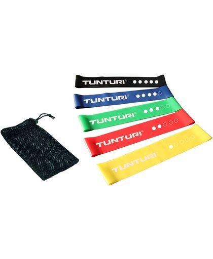 Tunturi 5 Weerstandsbanden Set - Mini Power body band - Weerstandsband - Fitness elastiek - Fitnessband - Trainingsband - Gymnastiekband