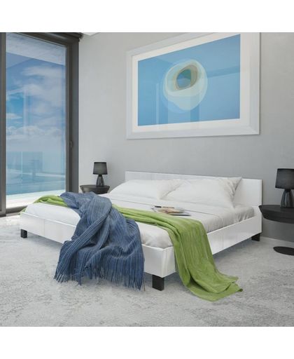Kunstleren bed met traagschuim matras 180 cm (wit)
