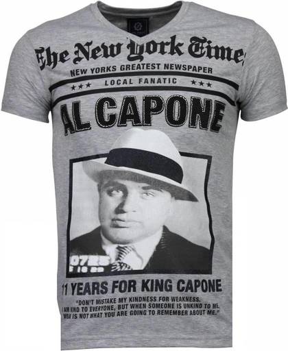 Local Fanatic Al Capone - Rhinestone T-shirt - Grijs - Maten: L