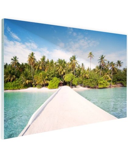 Pier naar tropisch eiland in de Maldiven Glas 30x20 cm - Foto print op Glas (Plexiglas wanddecoratie)