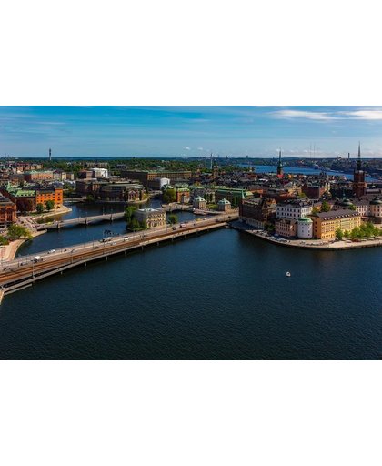 Stockholm Behang | De stad van Stockholm over de rivier | 375 x 250 cm | Extra Sterk Vinyl Behang