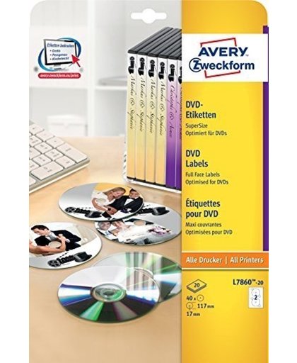 Avery DVD Etiketten, wit, Ø 117,0 mm, permanent klevend
