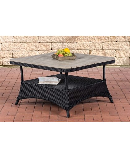 Clp Design outdoor lounge tafel PANDORA, hoogte 60 cm, tafelblad WPC, 5 mm rotan gaas, ALU frame, met opbergruimte, houttafelblad - zwart, 80 x 80 cm