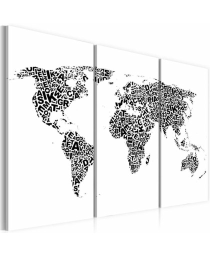Schilderij - De Wereld kaart - alfabet - Drieluik