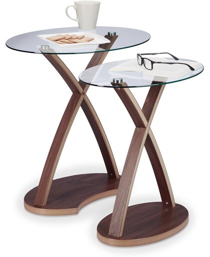 relaxdays Bijzettafel glas in set van 2 - glastafel - ovaal - salontafel - klein tafeltje