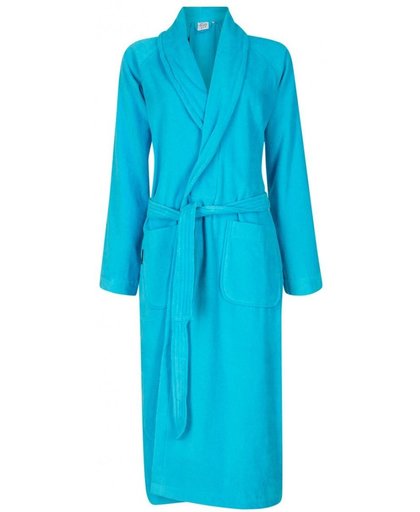 Unisex badjas aquablauw - velours katoen - sjaalkraag - maat 2XL