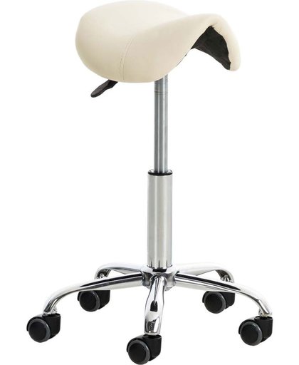 Clp Werkkruk RENO, cosmetische kruk, in hoogte verstelbaar 53 - 68 cm, draaibare kruk, metalen frame in chroomlook, met kunstlederen overtrek - crème,