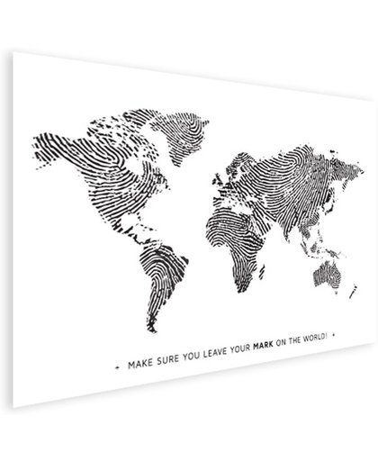 Wereldkaart vingerafdruk zwart wit met tekst Poster 80x60 cm