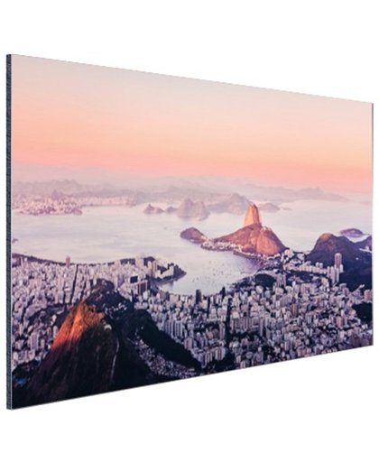 Roze zonsondergang Rio de Janeiro Aluminium 120x80 cm - Foto print op Aluminium (metaal wanddecoratie)
