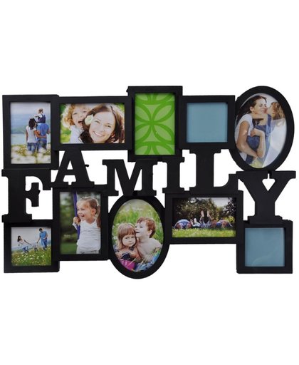 Multi fotolijst met tekst "Family" – Zwart