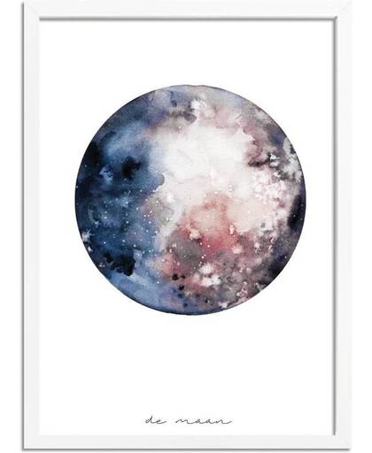 Poster Maan Waterverf stijl DesignClaud - Kleurrijk - A4 + Fotolijst wit