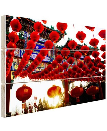 Lampionnen in Peking China Hout 60x40 cm - Foto print op Hout (Wanddecoratie)
