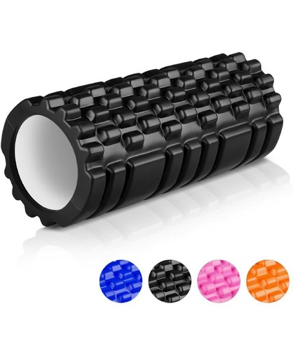 LifeGoods Grid Foam Roller – Trigger Point Massage - Fitness – Yoga – Pilates – Fascia – Bindweefsel - Soft – 33cm - Zwart