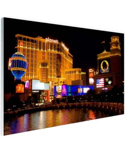 Fraai verlichte gebouwen Las Vegas Glas 90x60 cm - Foto print op Glas (Plexiglas wanddecoratie)