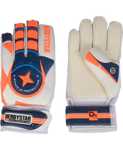 Derbystar Attack XP Protect Pro Keepershandschoenen Junior Keepershandschoenen - Unisex - oranje/blauw/wit Maat 4/ Lengte hand 15.5cm