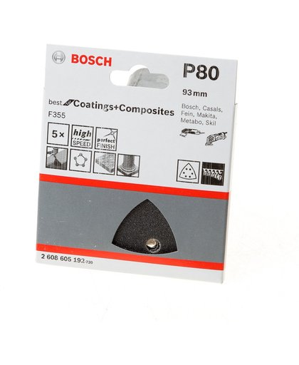 Bosch Schuurblad delta 93mm coating and composite K80 blister van 5 bladen