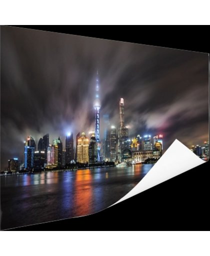 Shanghai cityscape 's nachts Poster 120x80 cm - Foto print op Poster (wanddecoratie)