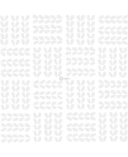 lijmdruk vlies behang scandinavische blaadjes mat wit en licht warm grijs - 347500 van Origin - luxury wallcoverings uit Hide & Seek