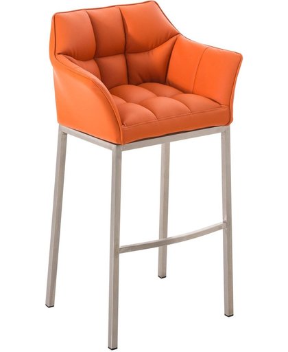Clp Barkruk DAMASO met rugleuning, ergonomische voetsteun, zithoogte van 83 cm, verkrijgbaar in verschillende kleuren, mat RVS frame, bekleding van kunstleer - oranje,