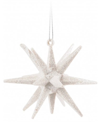 3D ster wit met glitters 7 cm - Kerstboomversiering