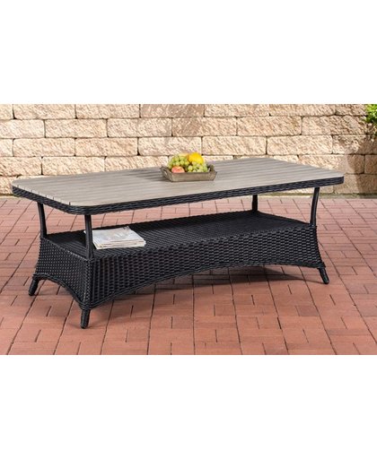 Clp Design outdoor lounge tafel PANDORA, hoogte 60 cm, tafelblad WPC, 5 mm rotan gaas, ALU frame, met opbergruimte, houttafelblad - zwart, 160 x 80 cm