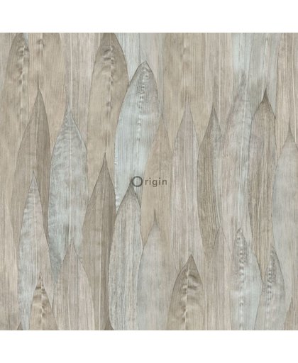 eco texture vlies behang bladeren zand beige - 347370 van Origin - luxury wallcoverings uit Identity