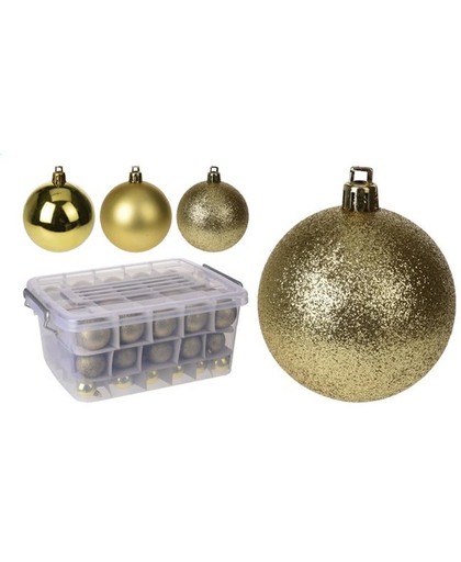 70-Delige plastic kerstballen set goudkleurig in opbergbox