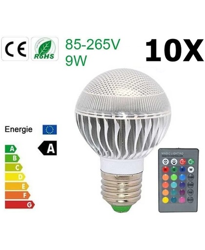 10 Stuks - Aanbieding 9W E27 RGB LED Bulb met afstandbediening