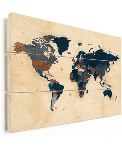 Wereldkaart Papier historisch vurenhout 90x60 cm