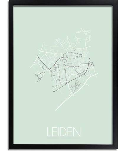 Plattegrond Leiden Stadskaart poster DesignClaud - Pastel groen - A3 + Fotolijst zwart