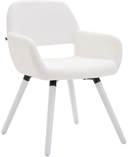 Clp Eetkamerstoel BOBBY, wachtkamerstoel met armleuningen, bezoekersstoel met beukenhouten frame, keukenstoel, bekleding van kunstleer, - wit, kleur onderstel : wit,