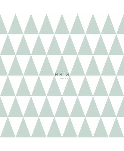 krijtverf vliesbehang grafisch geometrische driehoek licht pastel mint groen en mat wit - 128843 van ESTAhome.nl