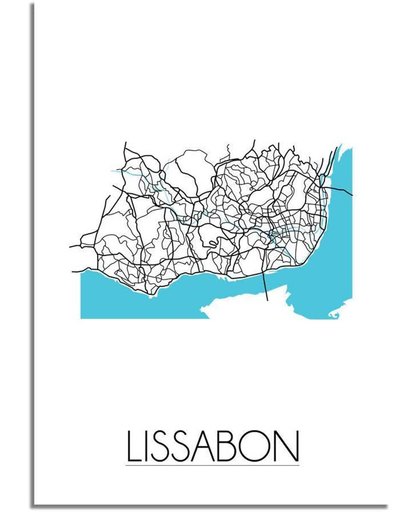 Plattegrond Lissabon Stadskaart poster DesignClaud - Wit - A3 + fotolijst wit