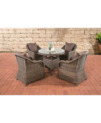 Clp poly-rotan Wicker tuin zitgroep FARSUND, 4 stoelen, 1 tafel rond Ø 90 cm, kussens - kleur van rotan bruin gemêleerd overtrek: aardsbruin