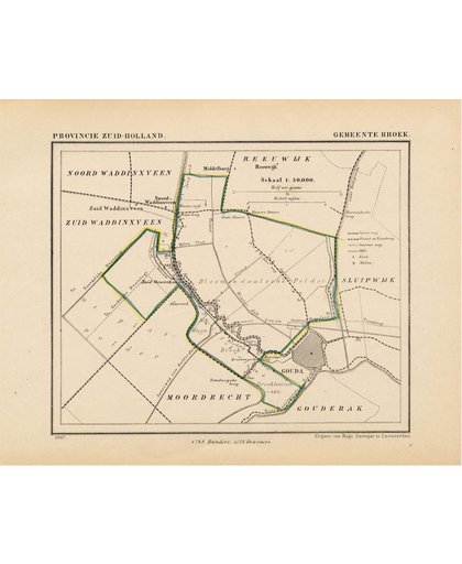 Historische kaart, plattegrond van gemeente Broek in Zuid Holland uit 1867 door Kuyper van Kaartcadeau.com