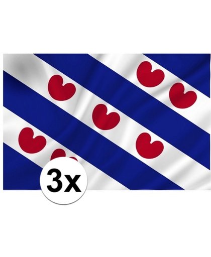 3x vlag van Friesland - 150 x 90 cm - Friese vlag met hartjes