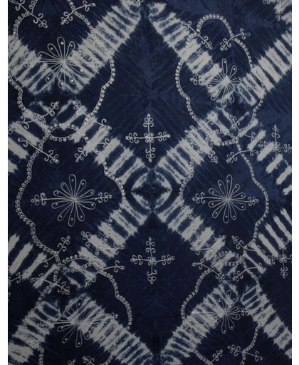 Luxe sarong hamamdoek met pailletten 165 cm bij 115 cm uit Bali versierd met franjes, kleuren blauw-wit