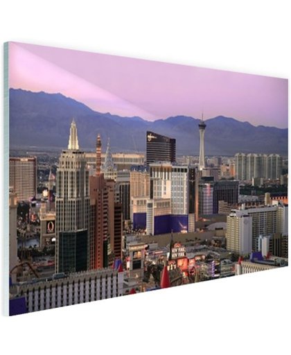 Las Vegas skyline bij zonsondergang Glas 120x80 cm - Foto print op Glas (Plexiglas wanddecoratie)