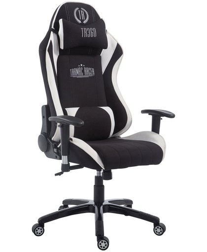 Clp XL Racing bureaustoel SHIFT - Gaming managerstoel Tarmac Racing met en zonder voetsteun, belastbaar tot 150 kg, stof - zwart/wit zonder voetsteun