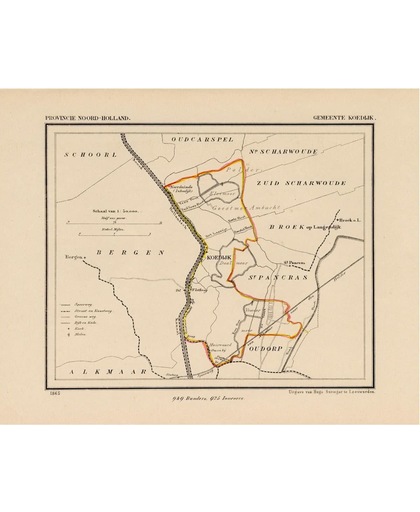 Historische kaart, plattegrond van gemeente Koedijk in Noord Holland uit 1867 door Kuyper van Kaartcadeau.com