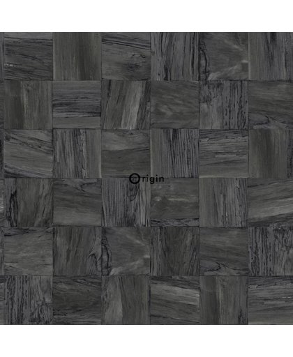 eco texture vlies behang vierkante stukjes sloophout donker zwart - 347520 van Origin - luxury wallcoverings uit Matières - Wood