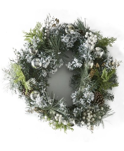 Riviera Maison - An Amazing Christmas Wreath 65cm  - Krans - Groen; Wit; - Plastic; Schuim; Dennenappel; tak