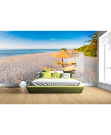 Caribisch strand met strandstoel Fotobehang 380x265 (Airtex, Naadloos)